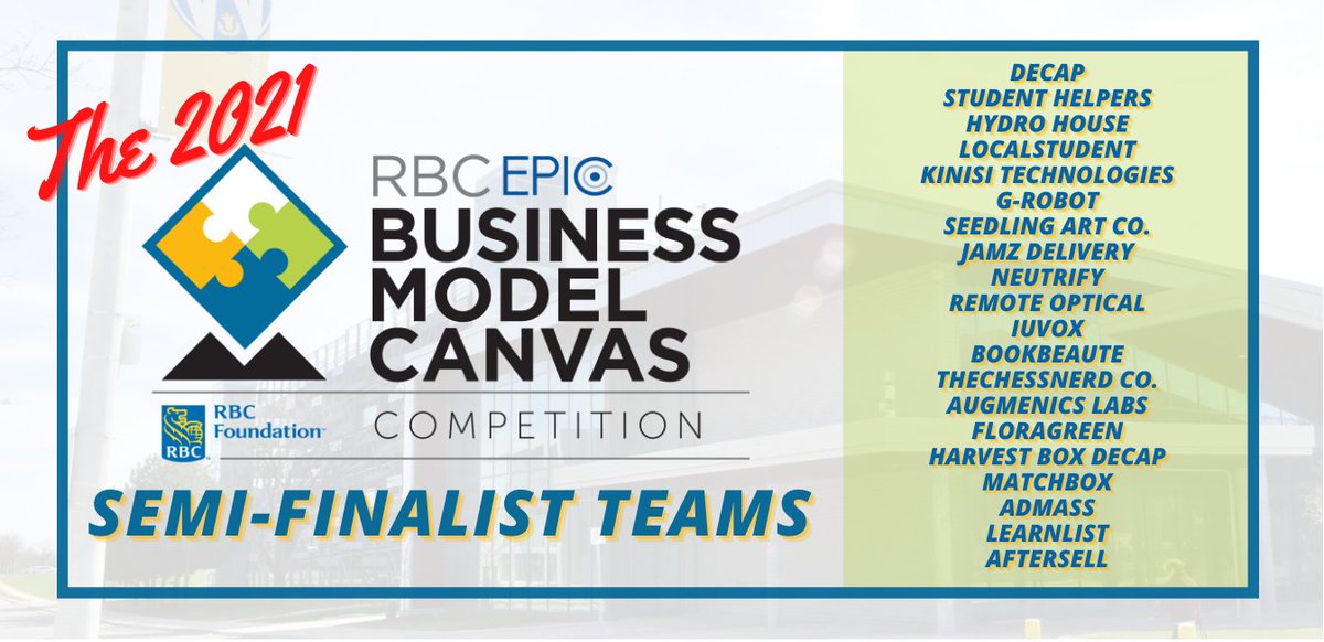 UofW_EPICentre's tweet image. We are thrilled to announce that we selected our 2021 @RBC EPIC BMCC semi-finalists! 

Join us this Saturday to watch our competition finalists compete in the final pitch for their chance to win awards sponsored by @RBC @postmedianet &amp;amp; @KPMG

epicentreuwindsor.ca/event/rbc-epic… 

#RBCbmcc