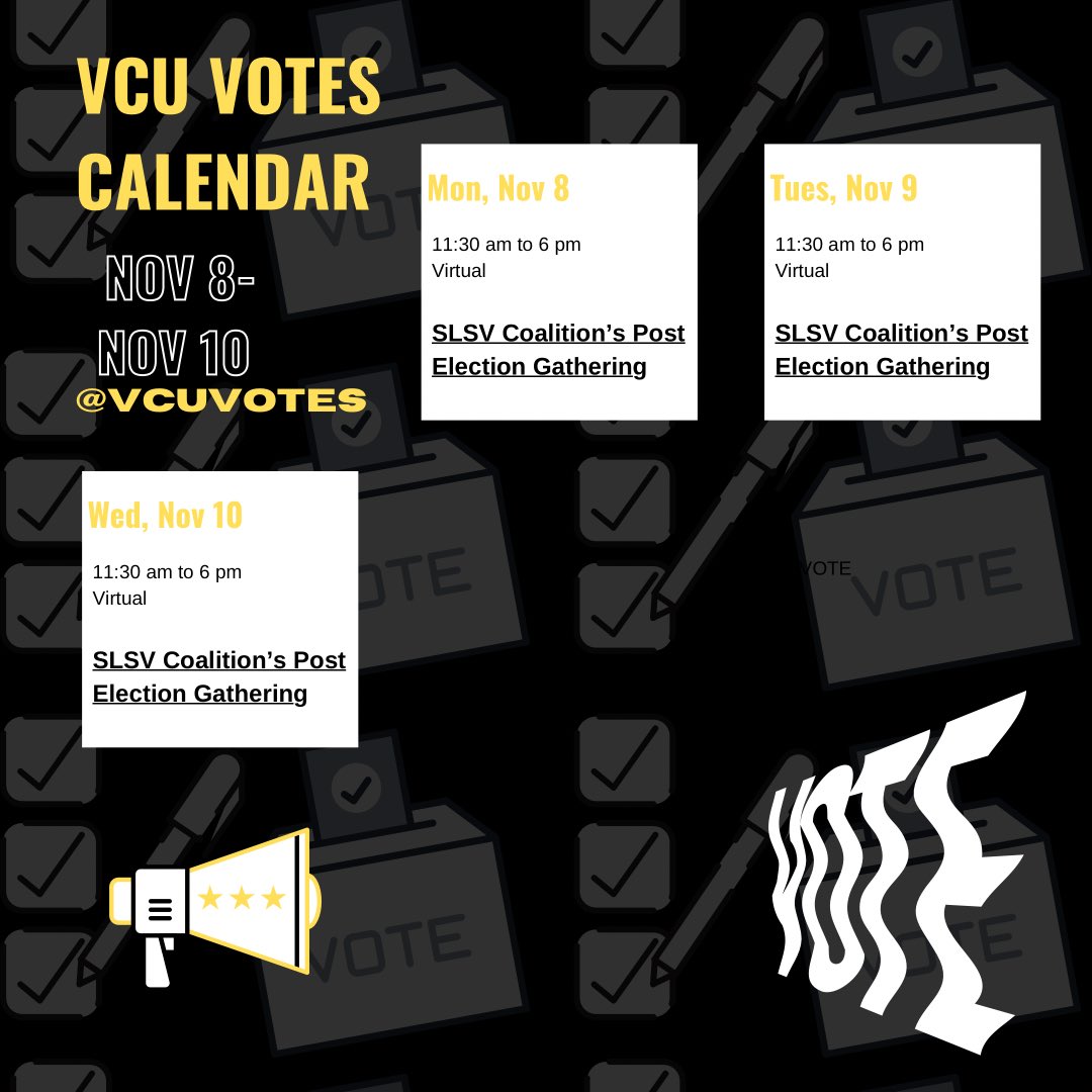 vcuvotes's tweet photo. VOTING EVENTS! 
This week: #vcuvotes https://t.co/6teFA2Tkfa