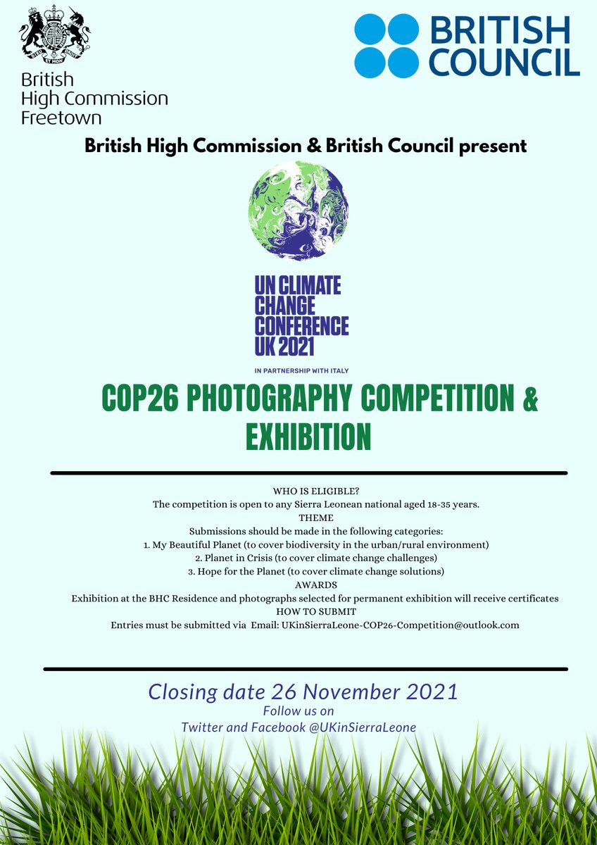 Let’s explore local talents and tell Sierra Leonean stories of climate change.

Join us for a Photography Competition and Exhibition #COP26 Edition!