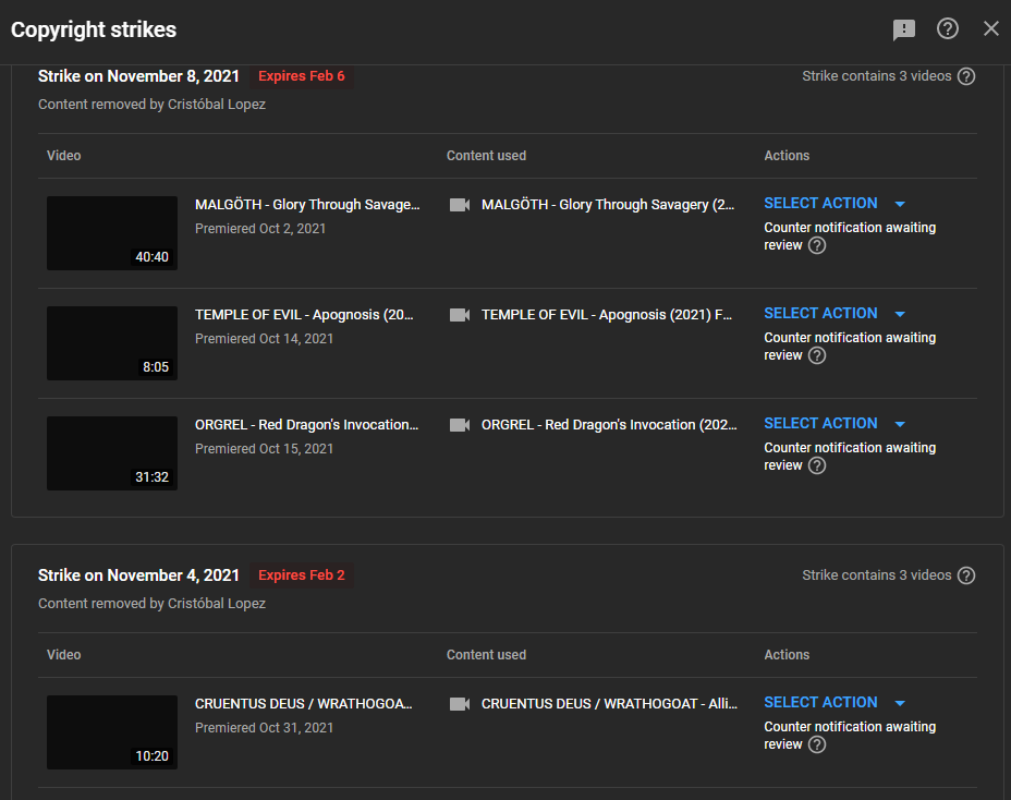 FolterRecords's tweet photo. @TeamYouTube They're copyright claims. The @metal_vault channel is bombed with those, all of them are pulled out of thin air just to get the channel down.
Folter Records and the band themselves own the rights on the Temple of Evil-vid, nobody else. https://t.co/EPGJIxx84q
