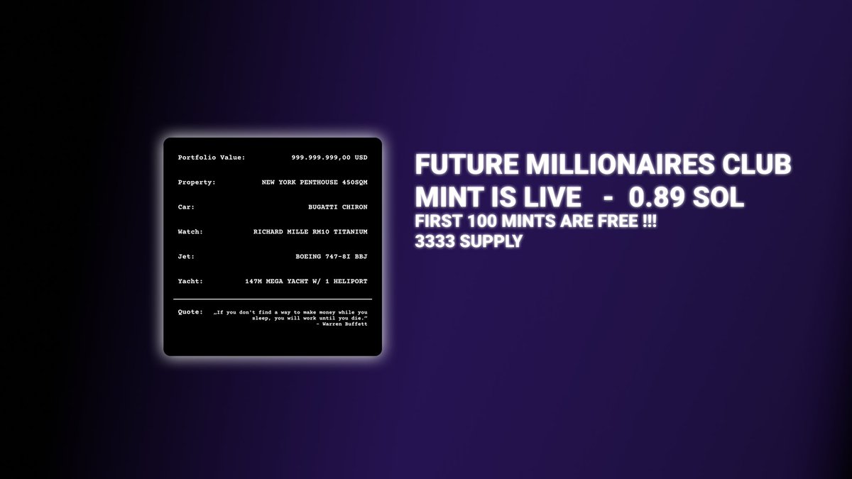 Future Millionaires Club NFT - MINT LIVE | 0.89SOL tweet media