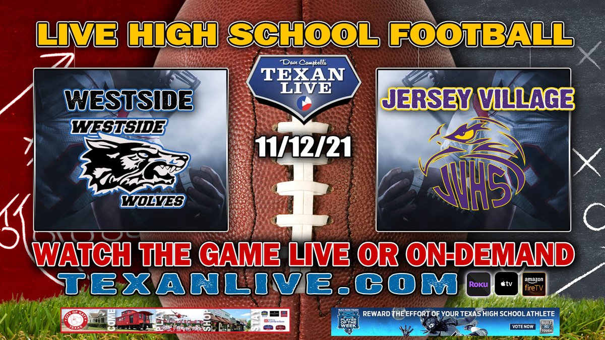 Texan_Live's tweet photo. WATCH THIS GAME LIVE 
Westside vs Jersey Village
Friday 11/12/2021
@MarkMJohnson12 on the call
Coverage begins at 7:00pm
For the Live Link click here: https://t.co/hW23BXY32K

@WestsideFB_HISD @HISDAthletics @HoustonChronHS @dctf @thevillfootball @JVTVNews @VarsityWires https://t.co/rcAV4gXlce