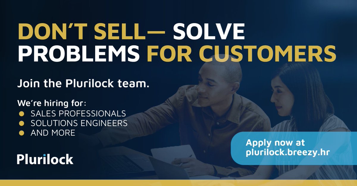plurilock's tweet photo. Be a problem solver. #Plurilock is working on innovative solutions that will change the #cybersecurity landscape. Join us.
We're currently #hiring for #salesprofessionals, #solutionsengineers, and more.
Apply now at https://t.co/0BKjmhjrOZ. https://t.co/8EHjyEfHKS