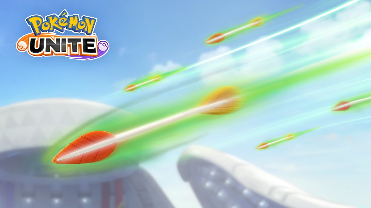 PokemonUnite's tweet image. Nock nock! Who is that flying true like an arrow in the #PokemonUNITE arena?