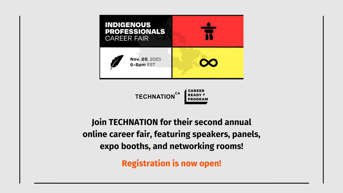 BCMuseumsAssn's tweet photo. At 3-5 PT join @TECHNATIONca's career fair! It focuses on Indigenous post-secondary & recent graduates but all are welcome! You'll get to chat with tech leaders, network, & even arrange interviews!
https://t.co/FTh8Eftcfn
#TECHNATION #CareerReadyProgram #IndigenousProfessionals https://t.co/QCE9yWtTjL