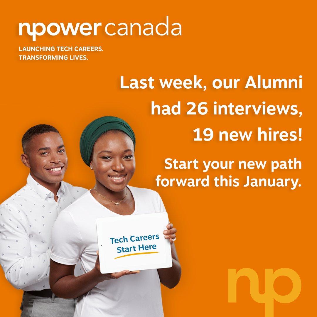 NPowerCanada's tweet image. Our Alumni are on a role! Each week, we have interviews that lead into careers! Get your new start, and get excited for 2022 with classes starting in January. More online at npowercanada.ca

#techprograms #junioranalyst #techcareers #newyear #startsomethingnew #canada