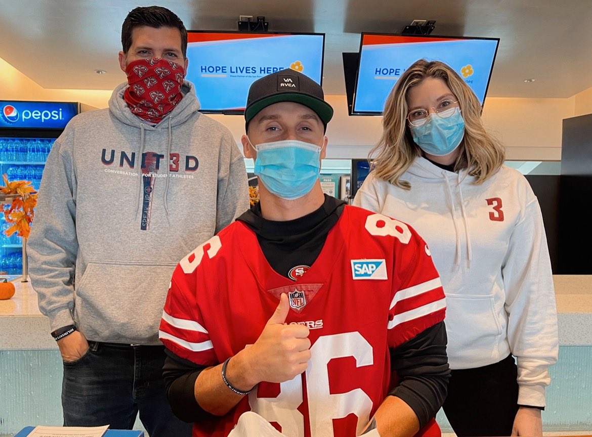 HilinskisHope's tweet photo. Team members Dave + Chloé met with @rivercracraft during a service project alongside the @49ers, @FYAbox, and @BTWFoundation. 
Thank you for sharing stories about Ty, keeping his name alive, and for your support of H3H. Can’t wait to see your cleats for My Cleats My Cause! ❤️❤️❤️ https://t.co/ZBwtw7Wrbz