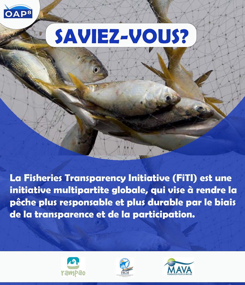 Oap82021's tweet photo. FISHERIES TRANSPARENCY INITIATIVE / INITIATIVES POUR LA TRANSPARENCE DES PÊCHES
_
▶️ Prochainement, nous parlerons des 07 principes de la Fiti qui constituent le fondement de l’initiative et de sa mise en œuvre.
#OAP8 #RAMPAO #CSRP #PRCM #MAVA #DAMCP #Fiti #CAOPA #IRD #CRODT https://t.co/RTG0M8B3BA