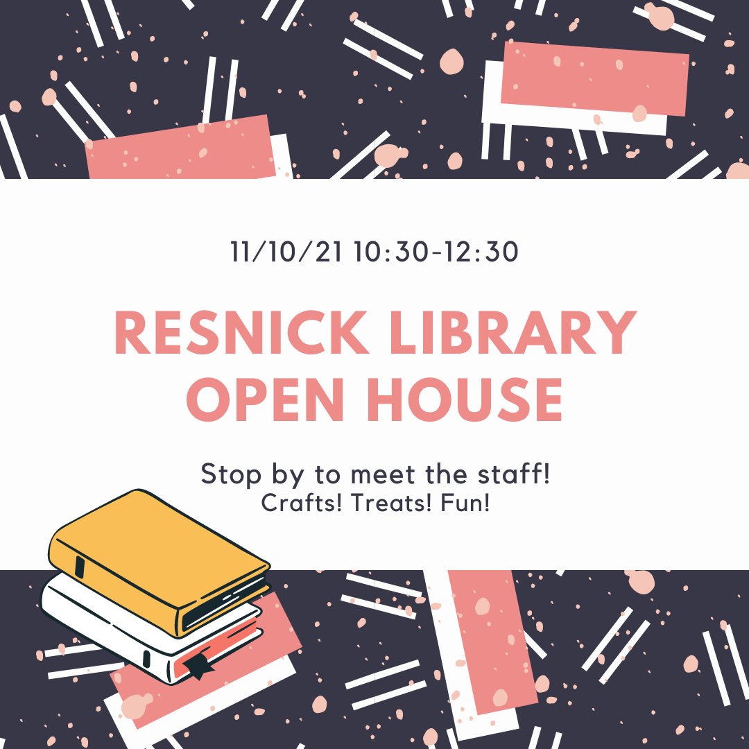 resnicklibrary's tweet photo. Join us for an open house on Wednesday morning from 10:20-12:30! https://t.co/D1FWXOiC0X