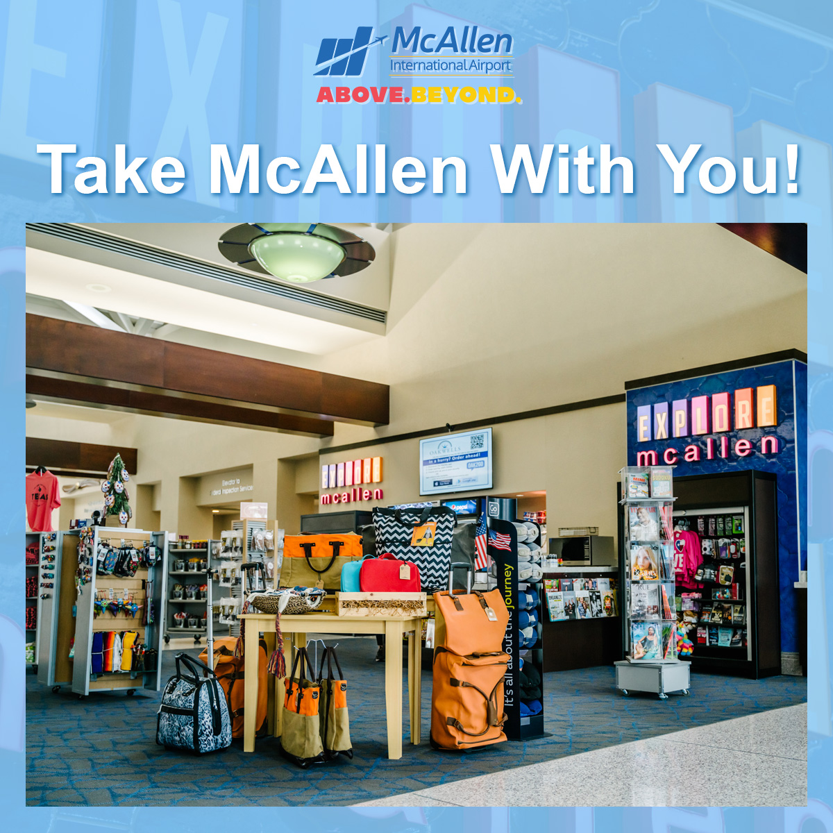 mcallenairport's tweet photo. MFE is your path to taking a little piece of The RGV with you on your travels 🌴. Our new Explore McAllen store (pre-check point) gives our travelers the convenience and accessibility they need before a flight.
Above.Beyond
#flyMFE #AboveAndBeyond #ExploreMcAllen https://t.co/rDvmTqTs0Q