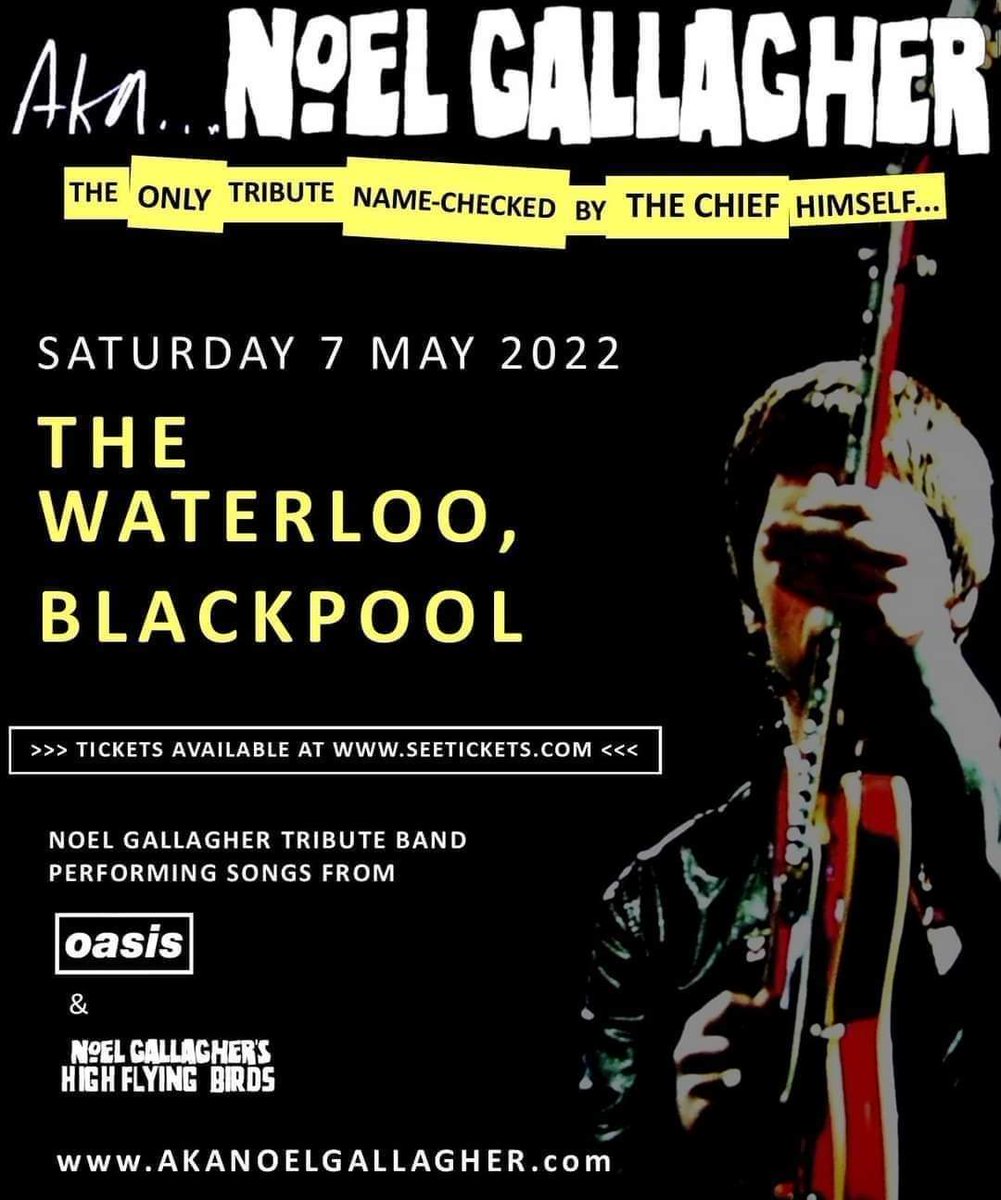 AKANoelG's tweet photo. BLACKPOOL
Less than 6 months until we return to the fantastic Waterloo Music Bar in Blackpool on Sat 7th May.
We'll be playing over 2hrs of Noel's songs, both Oasis & HFB.
https://t.co/YC1Kt5L4VB
👍✂️😎
#AKANoelGallagher #TheWaterloo #Blackpool #NoelGallagher #Oasis #NGHFB https://t.co/3HiDeYc1Kl