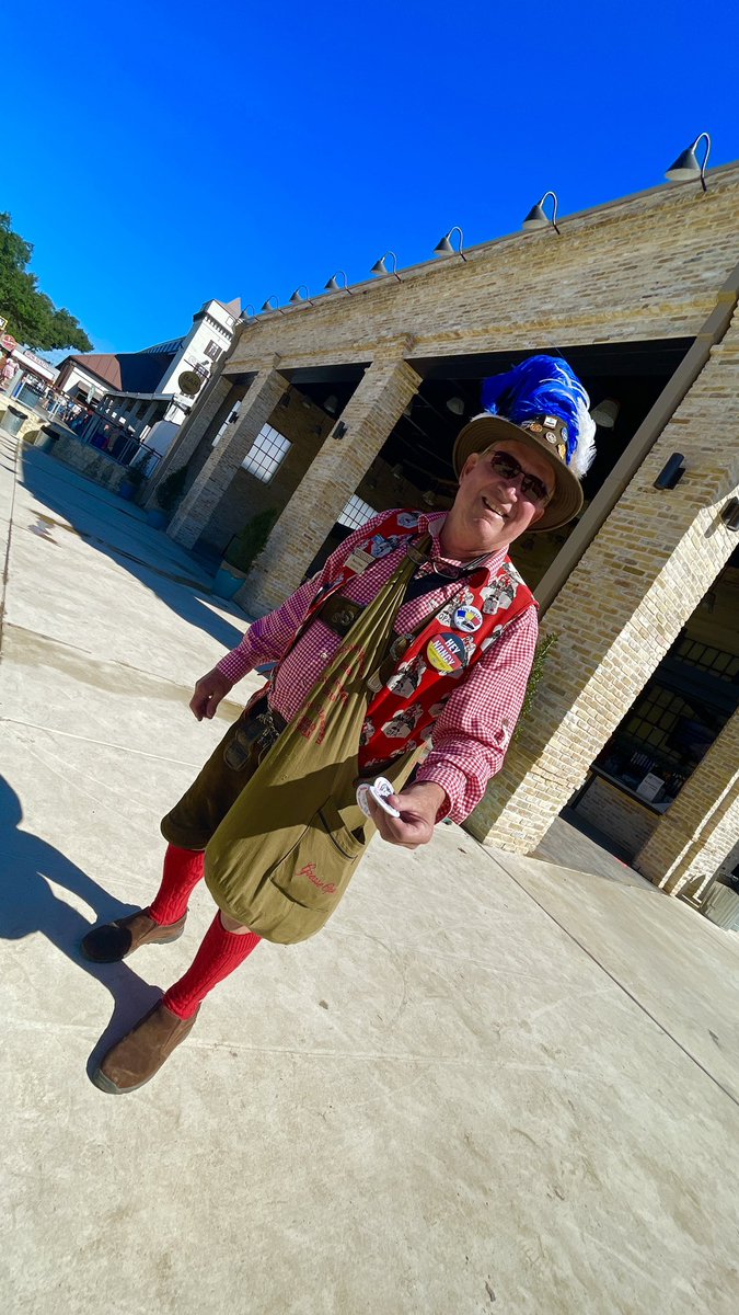 You can find 2021 Grosse Opa Wayne Classen handing out his limited edition buttons and good cheer to all.

Look for his big blue feather, he has a button just for you!

Admission is FREE Monday to Thursday nights and the last Sunday after 3pm.

#Wurstfest #newbraunfels