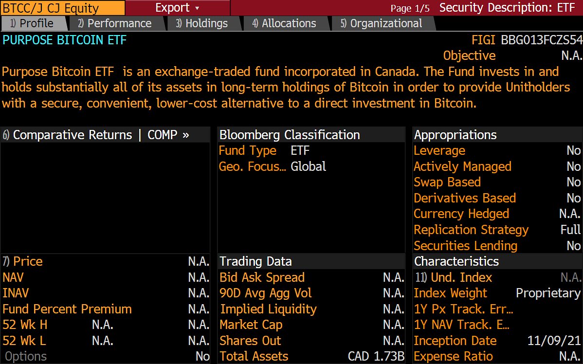 Tomorrow <a href="/PurposeInvest/">Purpose Investments</a> is launching new share classes for their #Bitcoin and #Ethereum ETFs -- $BTCC and $ETHH. They will be "Carbon Offset" share classes and will be denoted "/J". Pages below.