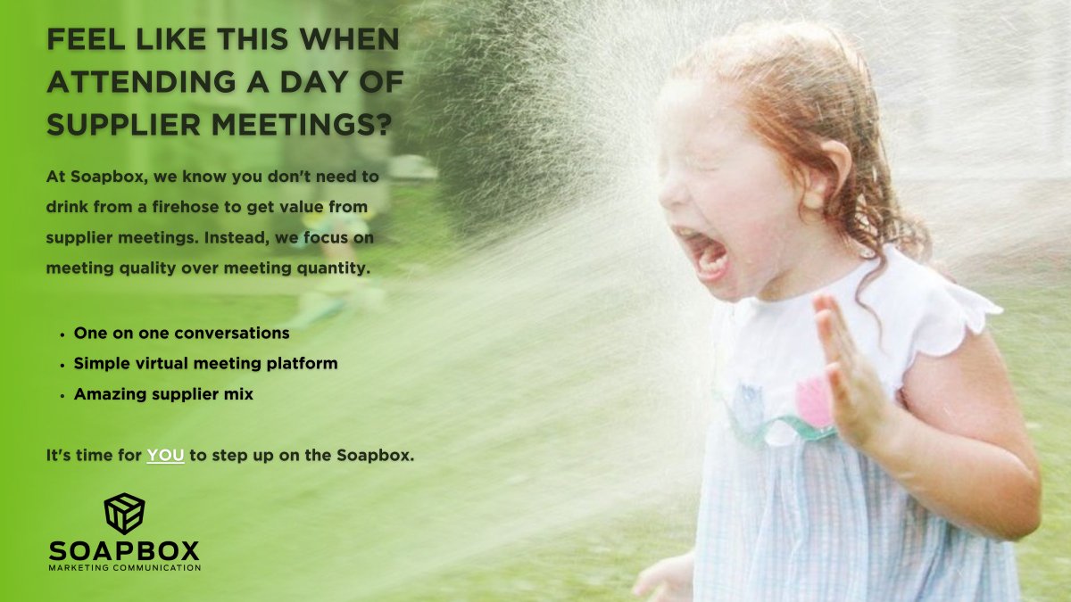 ThePromoSoapbox's tweet photo. Too much information is as ineffective as no information. The Soapbox platform was built to ensure that supplier meetings were not only efficient, but productive.
If you're a curious distributor always on the lookout for your clients, go to https://t.co/xzodCXFnGQ to get started! https://t.co/yeXCiPeLnj