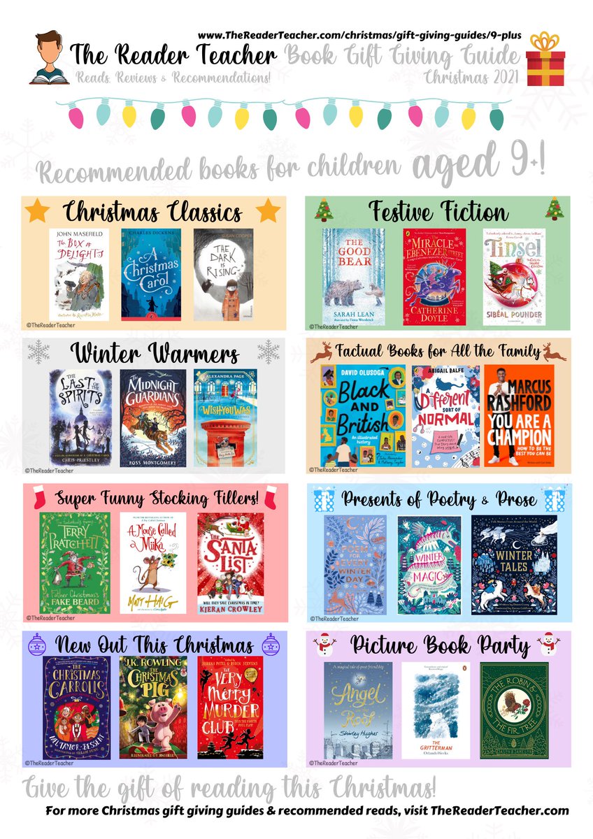🎄☃️Give the gift of reading this Christmas with my #TheReaderTeacher Gift Giving Guides! ￼📚Links to download printable posters & view/buy books: Ages 3+: thereaderteacher.com/christmas/gift… Ages 5+: thereaderteacher.com/christmas/gift… Ages 7+: thereaderteacher.com/christmas/gift… Ages 9+: thereaderteacher.com/christmas/gift…