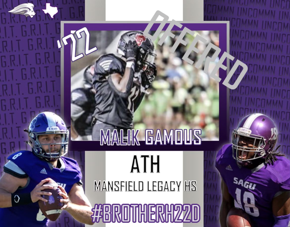 malikgamous11's tweet photo. Blessed to Receive my first offer from @SAGU_Football @CoachKeith__ @legacybroncofb https://t.co/NgZeTcCpNb