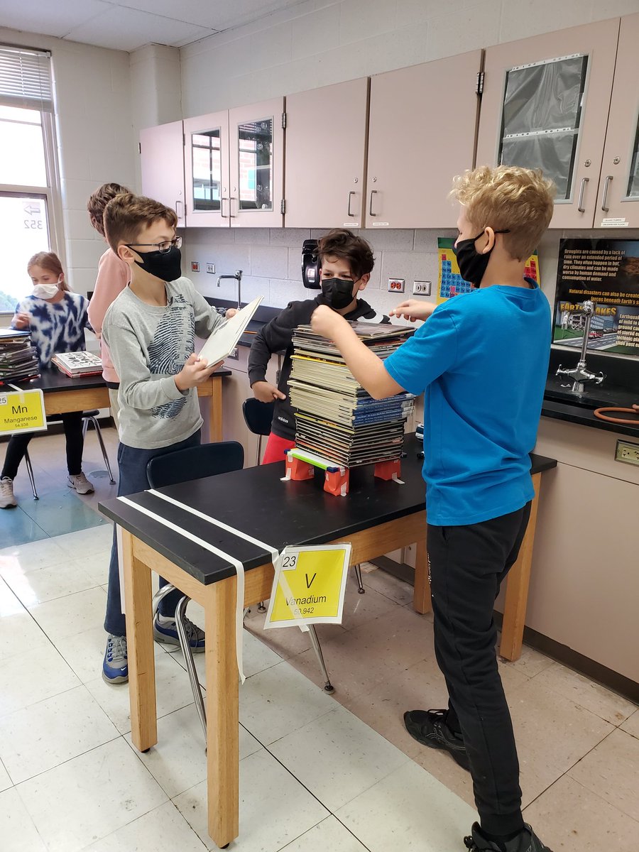 #oqms #sd113a STEM challenge day!  Good job building a table out of paper supporting 40 books!!