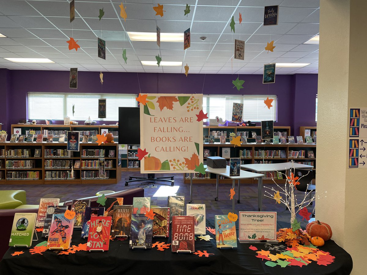 CeVMS_Library's tweet photo. Swing by the CeVMS Library and tell us what book(s) you are thankful for! @cevmsjags @LibrariesRRock https://t.co/8ZdvcRYZvr