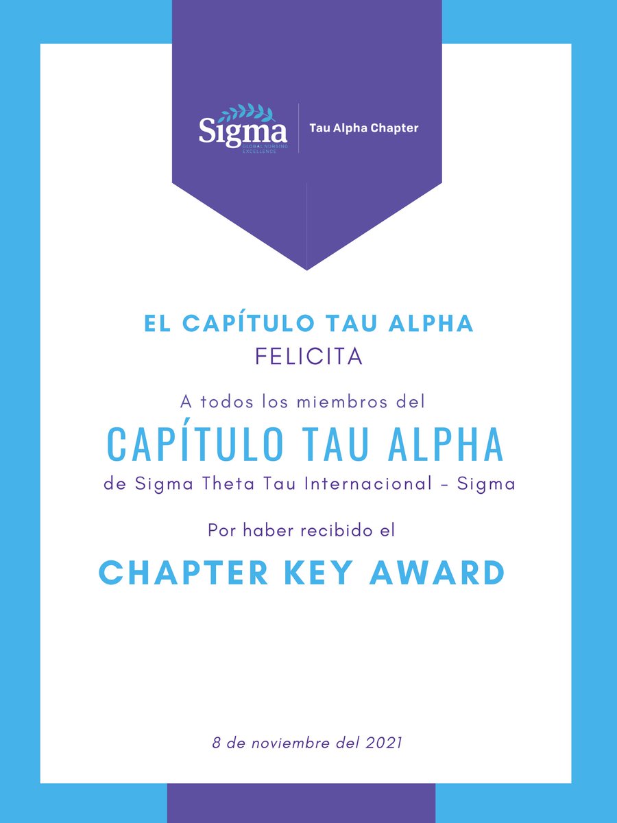 TauAlphaSig's tweet photo. Felicidades al Capítulo Tau Alpha! Por haber recibido el premio Chapter Key Award en la 46 Convención Bienial.
@SigmaNursing
#SigmaConv21 https://t.co/nfmBMLhUDq