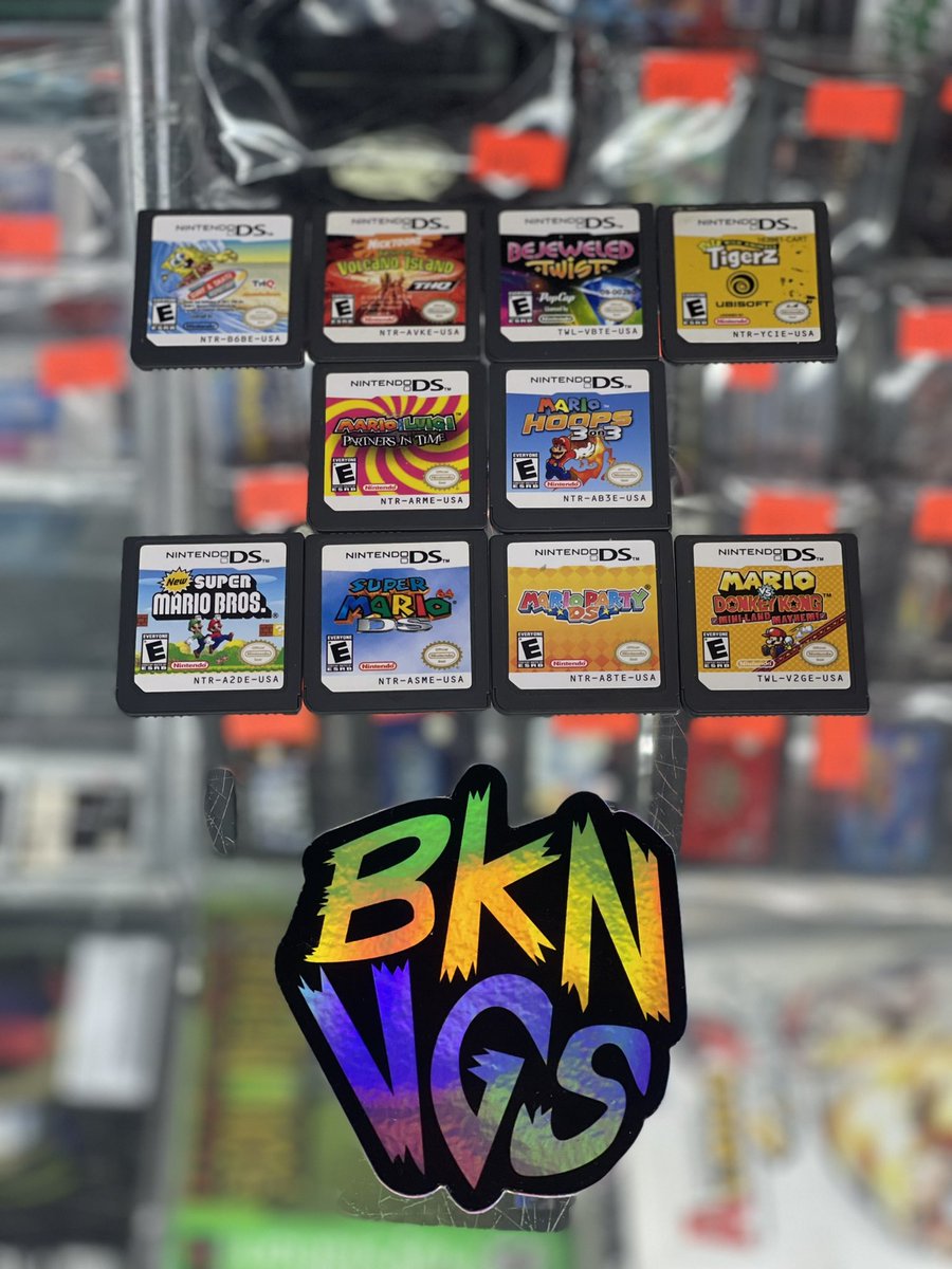 bklynvideogames's tweet photo. Todays trade ins #dsgames #nintendodsgames #supermario64 #mariohoops3on3 #newsupermario #mariopartyds #mariovsdonkeykong #marioandluigipartnersintime #bejeweledtwist #retroshop #brooklynvideogames #bvg https://t.co/GoT7Q82oMo