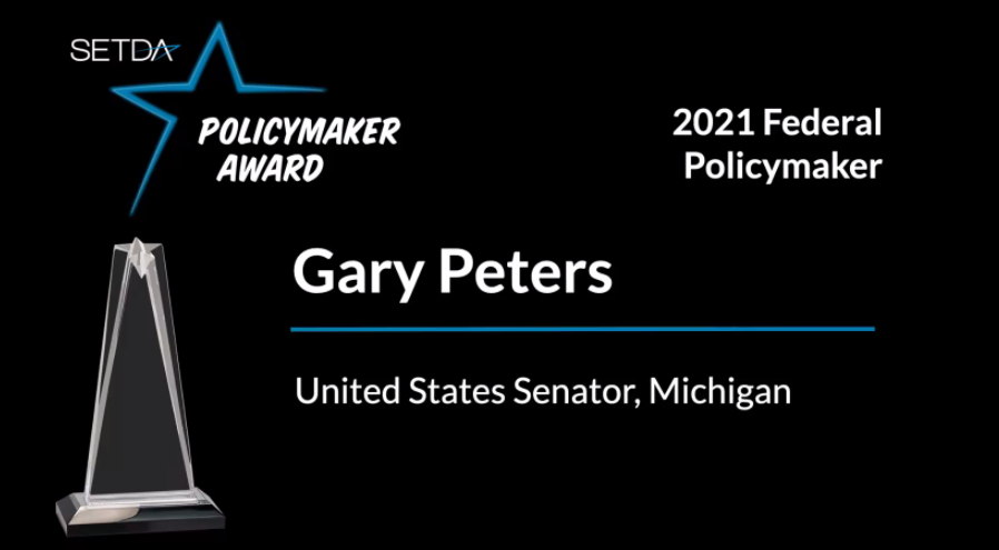 StanFreeda's tweet photo. Congratulations to Senator Gary Peters for winning the @SETDA Federal Policy Maker Award at the Leadership Summit.  #EdTech #NHEdTech #SETDA https://t.co/91O4Dnuv9K