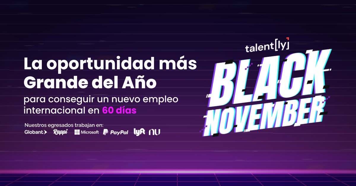 TalentlyTech's tweet photo. ¡Vestimos todo el mes de negro!💣💥
Elige entre estás dos opciones y consigue un nuevo empleo internacional en 60 días🚀🇨🇦🇺🇸
✅2x1 en pago de Matrícula si vienes con otro/a Dev.
✅$180 USD en vez de $269 usd(precio de matrícula)
⬇️Postula HOY mismo⬇️
https://t.co/HCyhUFwMpk https://t.co/jwbuJMGmF3