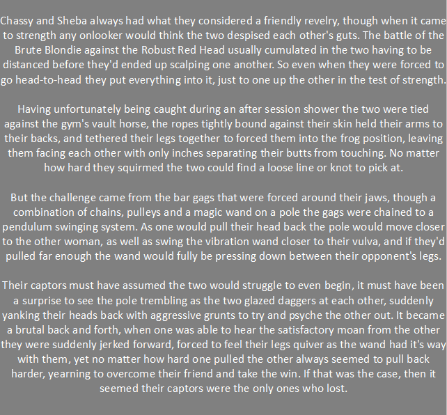 BoredArse's tweet photo. Another short lewd story about trying to overcome your rival, no matter how much it'll destroy your friendship ^,^~

Chassy and Sheba Belong to @KatieChastian 
All characters are 18+

#BDSM #Bondage #OC #DiD #Femalebound #Tiedup #Boundgirl #Boundup #Rope #Shibari #Lewd #Kinky https://t.co/u2gLtXKgwA