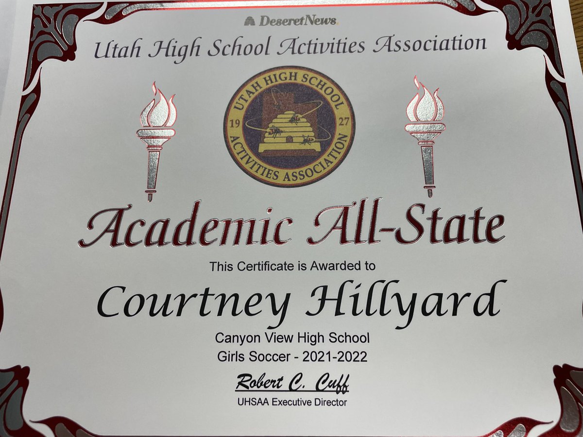 Congrats to Courtney Hilliard on her selection as academic all-state for soccer!!