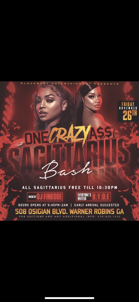 Jaquannm's tweet photo. “ONE CRAZY A$$ SAGITTARIUS BASH”💃🏾🔥:We in the wartown!! 🍾🎊
 -All Sagittarius Free till 10:30pm😎🔥
-#Everyone’s invited BYOE 🚨
-Music by @DJ_Finesse478 ‼️🎤
-TIME&amp; DATE: November 26th 
DOORS OPENS @9:45pm-2am‼️‼️(EALRY ARRIVAL SUGGESTED ‼️)
-ADDRESS📍:508 Osigian Blvd #fvsu https://t.co/XKOf4LG626