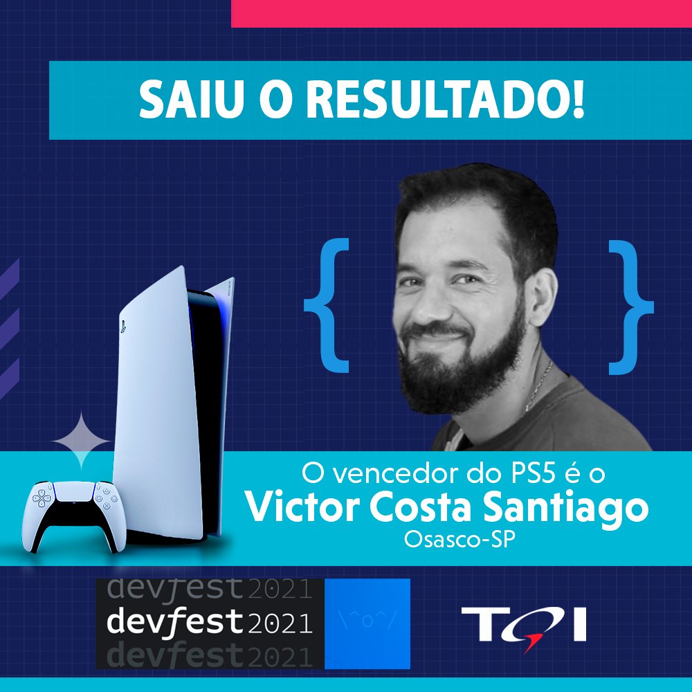tqibr's tweet photo. Parabéns, Victor! Isso sim é ser uma pessoa de sorte! Além de ter aproveitado dias incríveis e de muito conhecimento no DevFest Brasil, ainda levou um PS5 da TQI para transformar sua casa no melhor lugar do mundo! #TQI #VemPraTQI #DevfestBR2021 #DevFest #DevFestBrasil https://t.co/oMgL5yOaF8