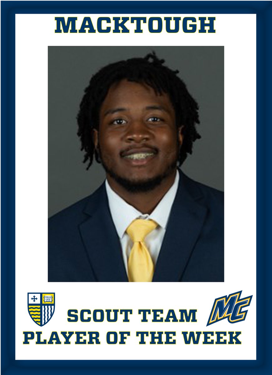 Merrimack_FB's tweet photo. The Scout Team Players of the Week are QB Prince-Dru Bey and LB Mike Johnson! @Yodruu @Mikebj8_ https://t.co/uwECX0p9jp
