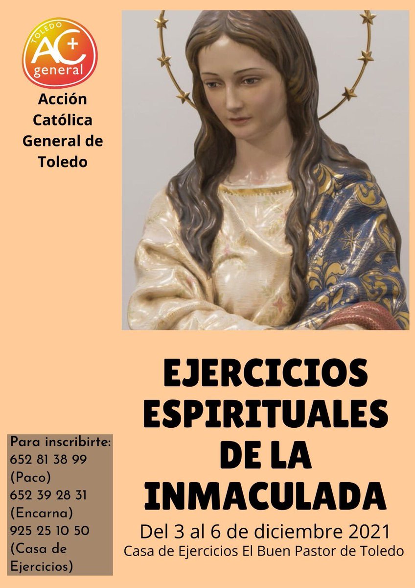 Tanda de #EjerciciosEspirituales del 3 al 6 de diciembre en <a href="/cdebuenpastor/">Cde Buen Pastor</a> organizada por <a href="/AcgToledo/">Acción Católica General de Toledo</a> de <a href="/architoledo/">Archidiócesis de Toledo</a> y abierta a todos. Ya puedes inscribirte