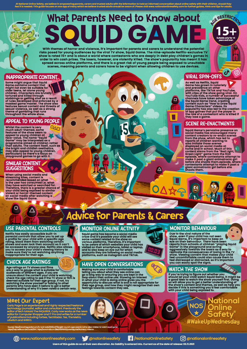 The National Online Safety website have published advice for parents about the TV Show Squid Game. We hope it is useful for parents and carers.