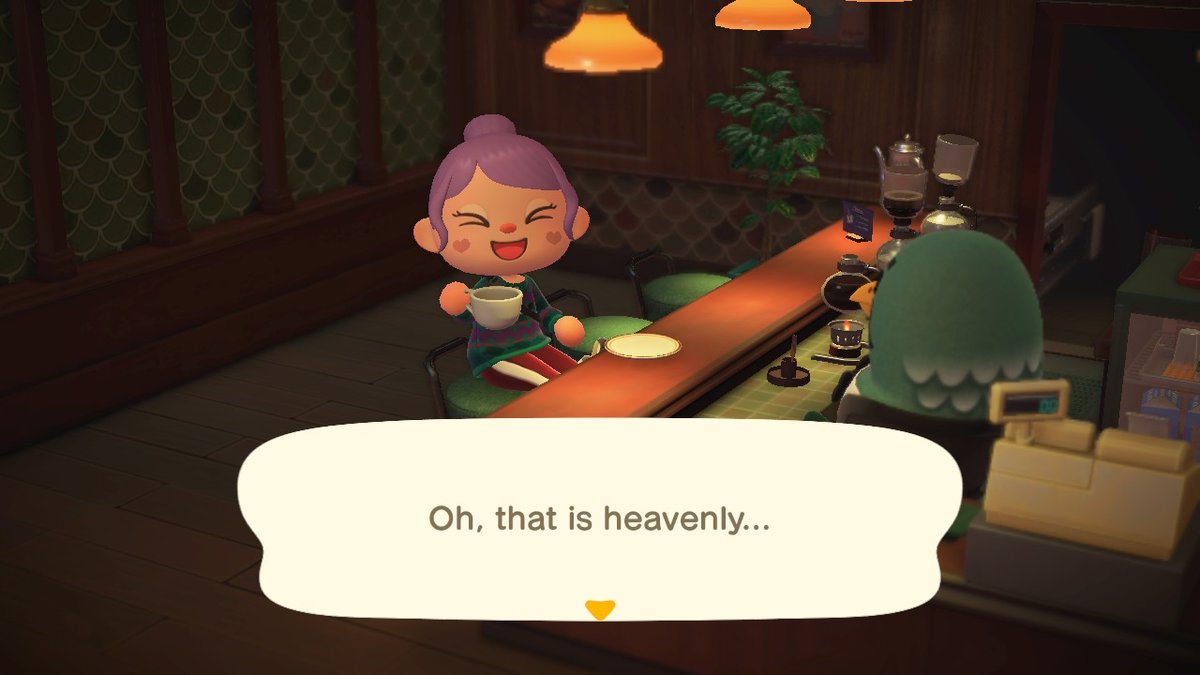 CanaryBayIsland's tweet photo. the expression your character makes when drinking coffee is just so cute #AnimalCrossing #ACNH #NintendoSwitch https://t.co/U3ciZOzyMw