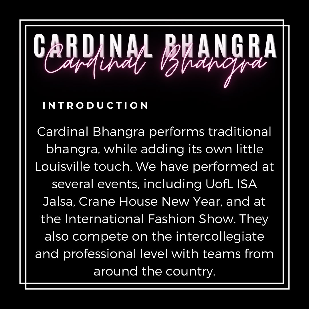 ISA_UofL's tweet photo. Cardinal Bhangra

Lastly, rounding out our lineup with the University of Louisville’s very own bhangra team! Swipe to learn more about Cardinal Bhangra and don’t forget to get your tickets this week! We’ll be tabling from 11 am-3 pm this week in the SAC. Get ready for Jalsa 2021! https://t.co/GJQqCZJk4c