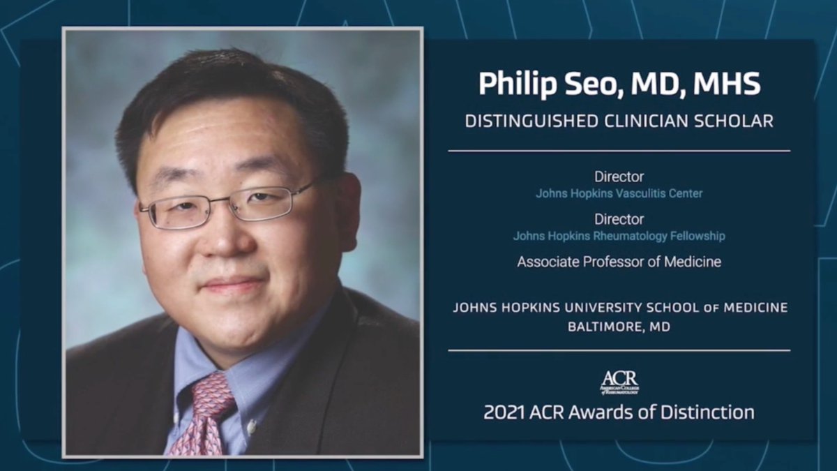 Max Konig (@maxkonigmd) on Twitter photo Hard to keep up with all the good news.
Congrats to <a href="/philseo/">Philip Seo</a>, Program Director extraordinaire and Director of the Johns Hopkins Vasculitis Clinic, for receiving the ACR Distinguished Clinician Scholar Award.
#ACR21 <a href="/HopkinsMedicine/">Johns Hopkins Medicine</a> <a href="/HopkinsMedNews/">Hopkins Med News</a> Hard to keep up with all the good news.
Congrats to <a href="/philseo/">Philip Seo</a>, Program Director extraordinaire and Director of the Johns Hopkins Vasculitis Clinic, for receiving the ACR Distinguished Clinician Scholar Award.
#ACR21 <a href="/HopkinsMedicine/">Johns Hopkins Medicine</a> <a href="/HopkinsMedNews/">Hopkins Med News</a>