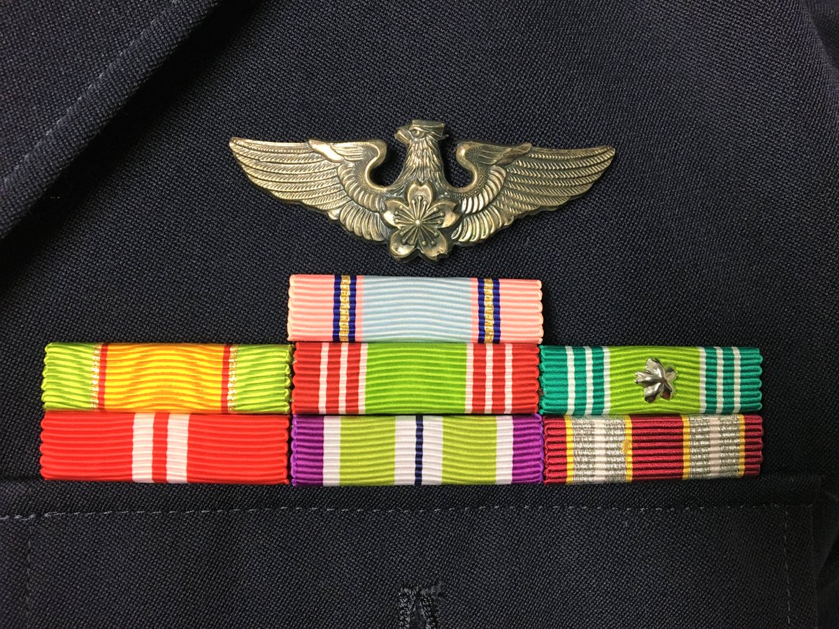 中の人独り言】 隊員の左胸には徽章(ｳｲﾝｸﾞﾏｰｸ等)のほか、防衛記念章と