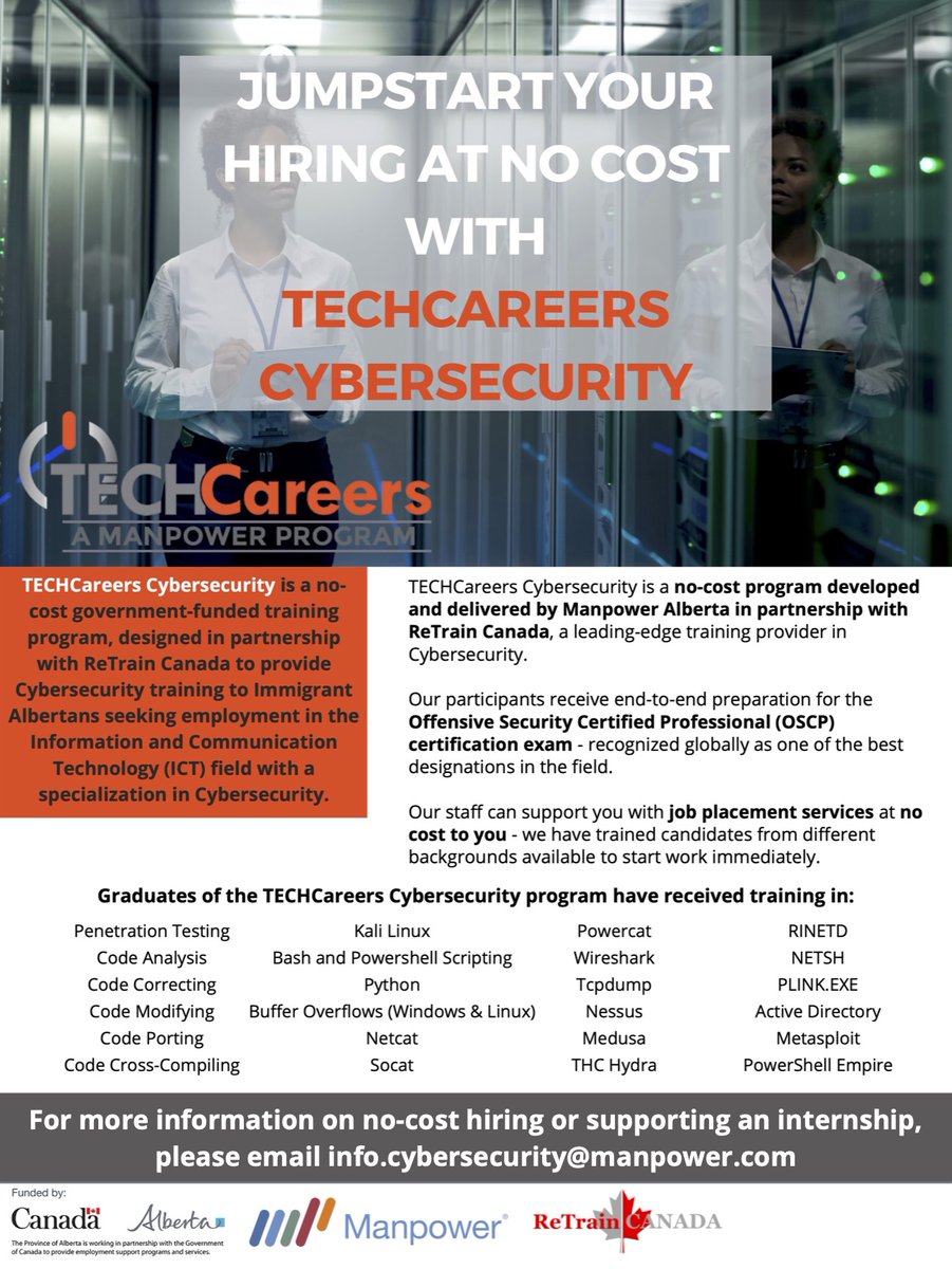 techcareersyyc's tweet image. Jumpstart your hiring at no cost with #TECHCareers #Cybersecurity!

If you’re an employer looking to work with TECHCareers in fostering &amp;amp; developing the #TechTalent in #Alberta, then please email info.cybersecurity@manpower.com

#HiringAlberta #Techjobs #yyc #calgary #yyctech