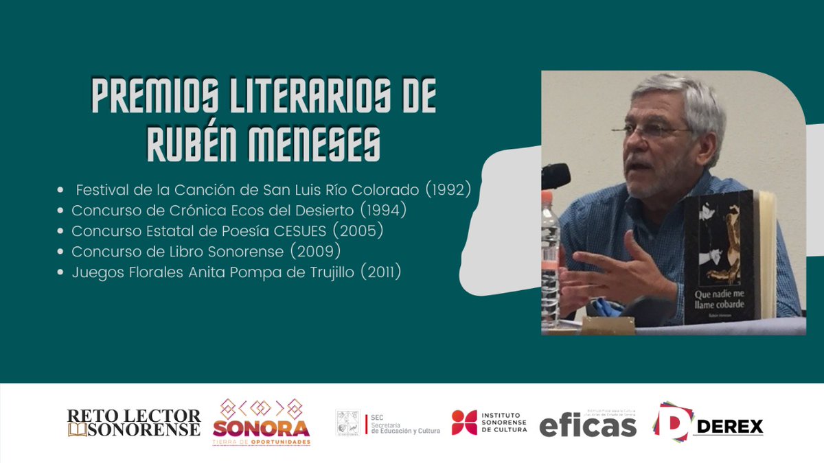 La carrera como escritor de Rubén Meneses está llena de reconocimientos, aquí te compartimos algunos de los premios del autor de noviembre en #RetoLectorSonorense