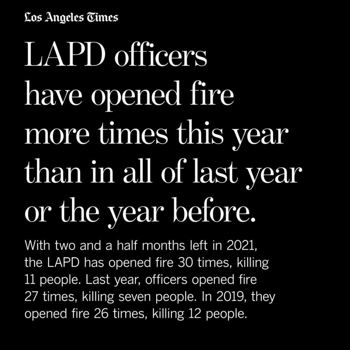 PplsCityCouncil's tweet photo. The @LAPDHQ leads in killings by police, and is one of the deadliest forces in the country. Performatively claiming LAPD meets bullshit "reform measures" like “eliminate practices that permit racial profiling” is one of many ways @LAPDChiefMoore lies. #DefundNotReform #LAPCFails https://t.co/K72KBxrpOn