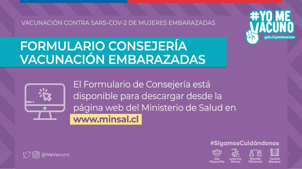 MeVacuno's tweet photo. Las embarazadas���� pueden vacunarse 💉 contra #COVID_19 a partir de la semana 16 de edad gestacional presentando este formulario de consejería https://t.co/xZQudpAelW firmado por su médico tratante

🌐 Revisa el calendario de vacunación en https://t.co/M1zDDarsGn 
#YoMeVacuno ✌ https://t.co/RnhirEIMye