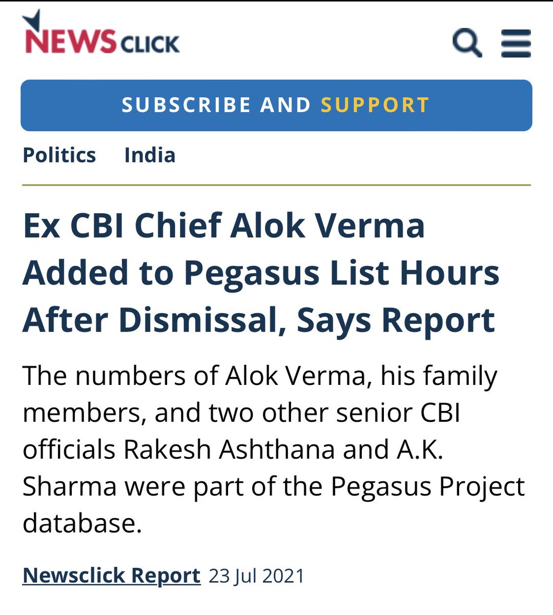CBI had evidence of corruption in the #RafaleDeal since October 2018.

Alok Verma tried to move forward on the allegations, Modi Govt launched a midnight raid on the CBI HQ & sealed the CBI chiefs office.

Verma, was replaced by lackey Nageshwar Rao.

Investigation killed ?