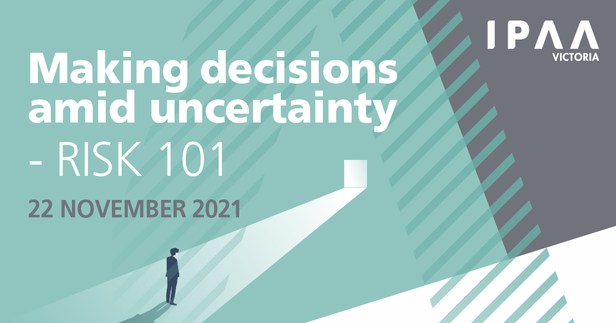 IPAAVic's tweet photo. When it comes to risk, the public sector is shifting from a culture of compliance to a culture of managing uncertainty. Hear from risk professionals from @VMIA_VIC explain why risk is about more than compliance.
Sign up today: https://t.co/eycf2Pp0z6
#risk101 https://t.co/TZcAlRLDU2