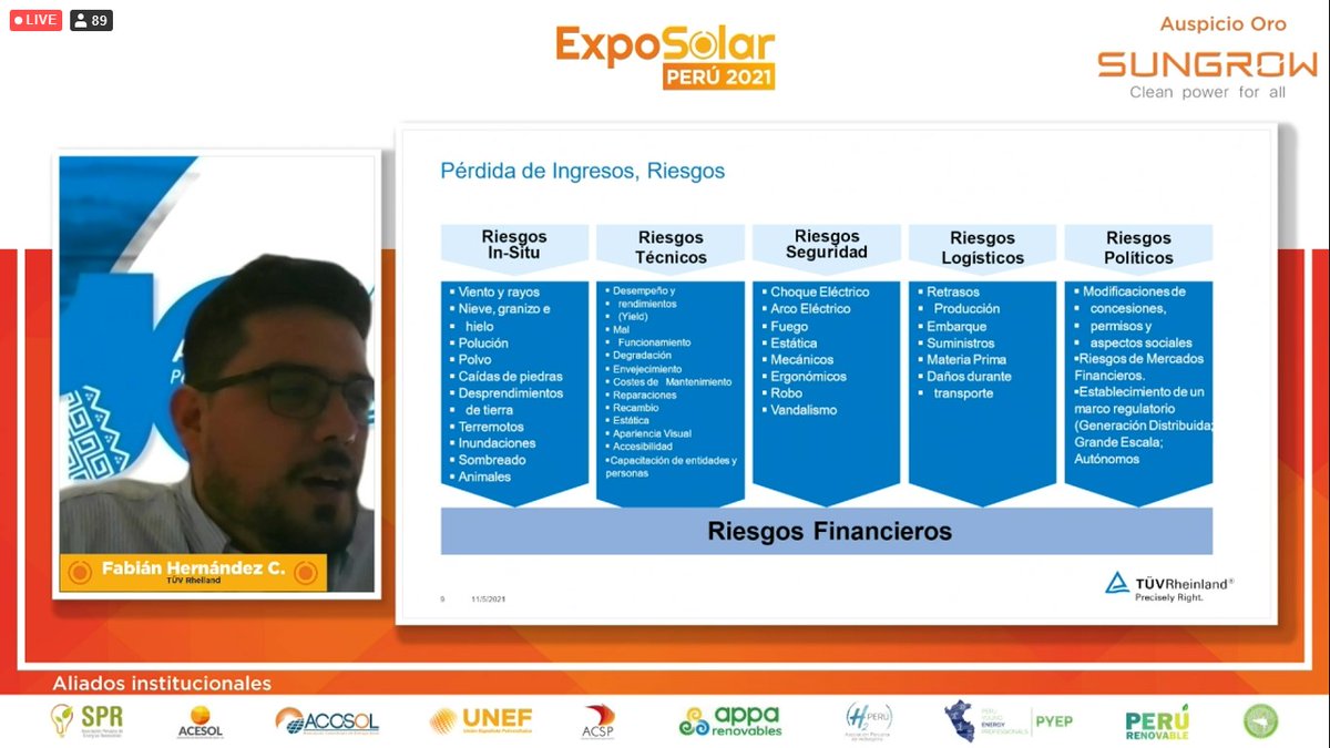 ExpoSolarPeru's tweet photo. Fabián Hernández Camargo, director de proyectos de Energía Solar de TÜV RHEILAND, desarrolló el tema: "Control de calidad en proyectos fotovoltaicos" centrándose en la importancia de identificar riesgos y estadísticas en las centras eléctricas. https://t.co/mlt0f7l4Qk