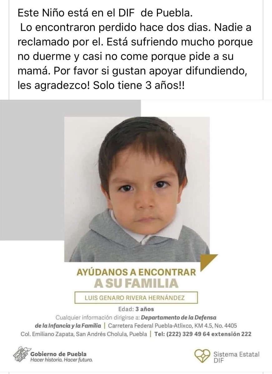 moises_peam17's tweet photo. Servicio social en la cuidad de #Puebla ayuden a que esté niño encuentr a su familia. #AlertaAmber #niñosperdidos #Solidaridad #humanismo #empatia #redesapoyan #elpoderdelasredes #redesactivas https://t.co/B0sc3rM4Ey