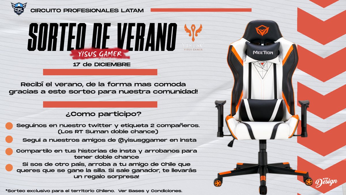 SORTEO DE VERANO! 

Queremos cerrar el año de la mejor forma y por eso te traemos un sorteo para que recibas el verano lo mas cómodo posible 💣💣

De la mano de Yisus Gamer llevate esta silla Meetion CHR15 tremenda 🔥🔥

¿Como participas? 👀te lo dejamos en el hilo de este post!