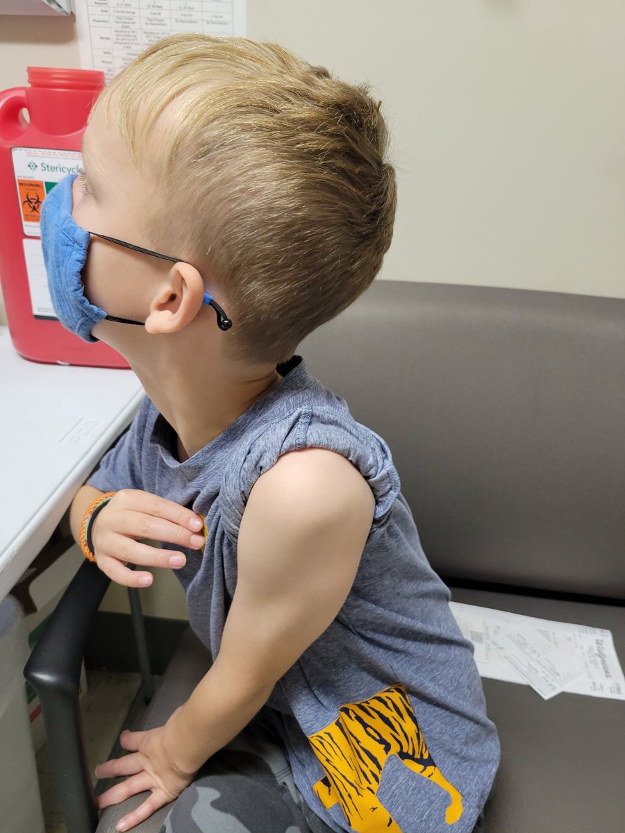 ErinSlattery's tweet photo. So incredibly happy and grateful to get my child vaccinated today.  Thank you to the researchers who gave up time with their families to create these life-saving vaccines! Thank you @Walgreens for an easy experience &amp; staff cheering for my 6 yo! https://t.co/nS0cvP8yqQ