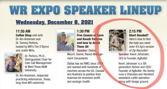 AgButlerApp's tweet photo. You headed to the 2021 NFR or do you simply call the West home? Then you must make plans to attend the @WorkingRanch Expo? They have a full lineup of seminars and exhibitors slated for Dec. 8, 9 & 10. We're humbled to make the cut & share how the #AgButlerApp can help when YOU! https://t.co/qvtLJADcsk