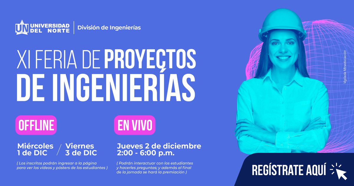 inguninorteco's tweet photo. #FeriaDeProyectosIngUN 📣🤩

Es un gran honor invitarlos a nuestra XI Feria de Proyectos de Ingenierías, que se realizará de forma virtual.
Prográmate y asiste! Invita a tus amigos, padres y familiares. 

Link 👉 https://t.co/93XxlLRcM6

No te quedes sin participar!🤩 https://t.co/GKnjoLofbW