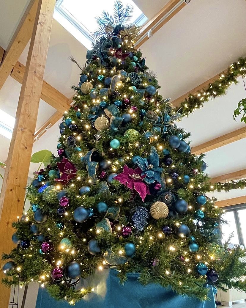 LetItGlowLtd's tweet photo. We really enjoyed this one over the weekend. An eye catching &amp; unique Peacock themed Christmas tree… can you spot the Peacock feathers?  

#peacocktree #peacockchristmastree #homechristmas #christmasinbath #christmasinbristol https://t.co/A2W7tlKnRX